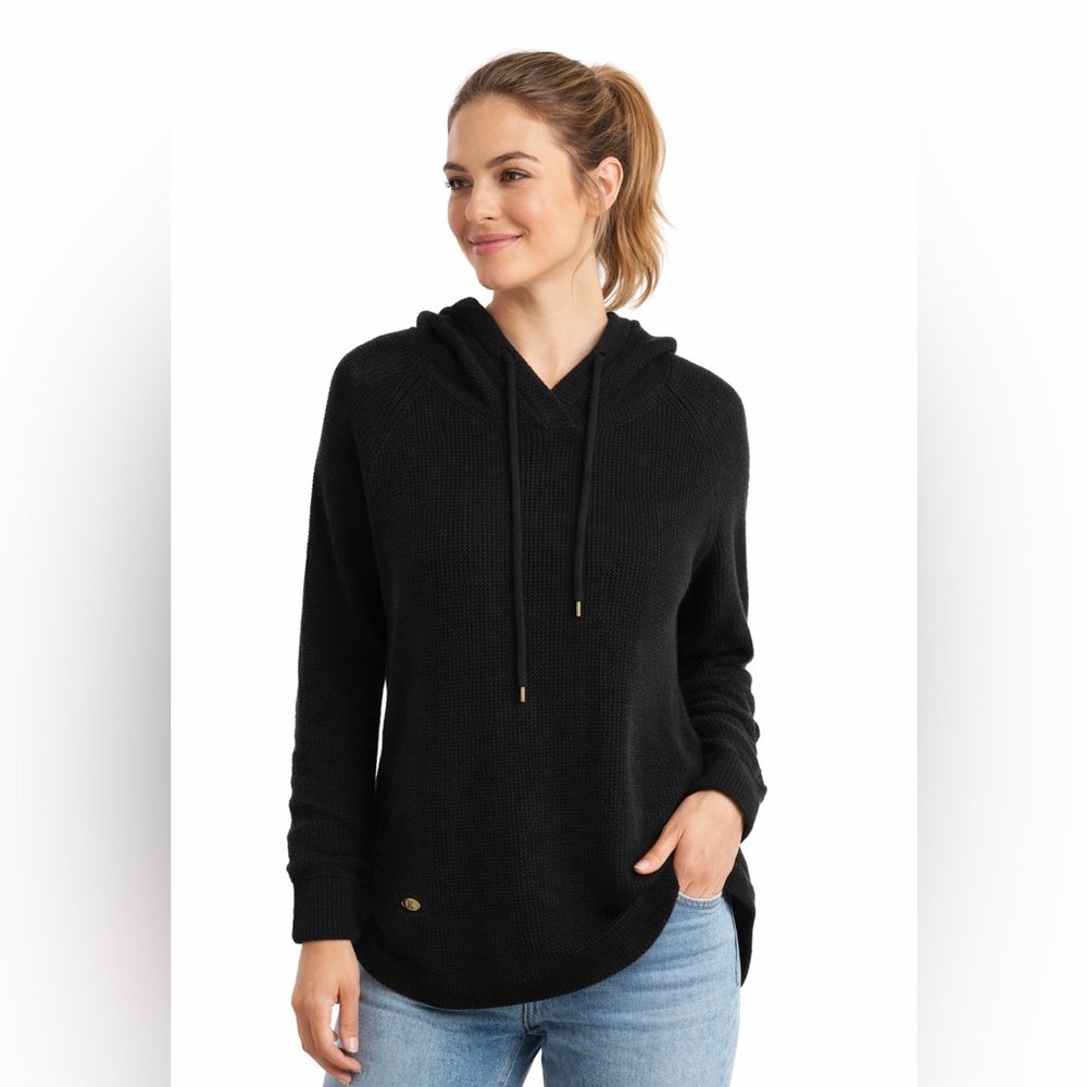 Lauren Ralph Lauren Black Hooded Knit Scoop Neck Sweater